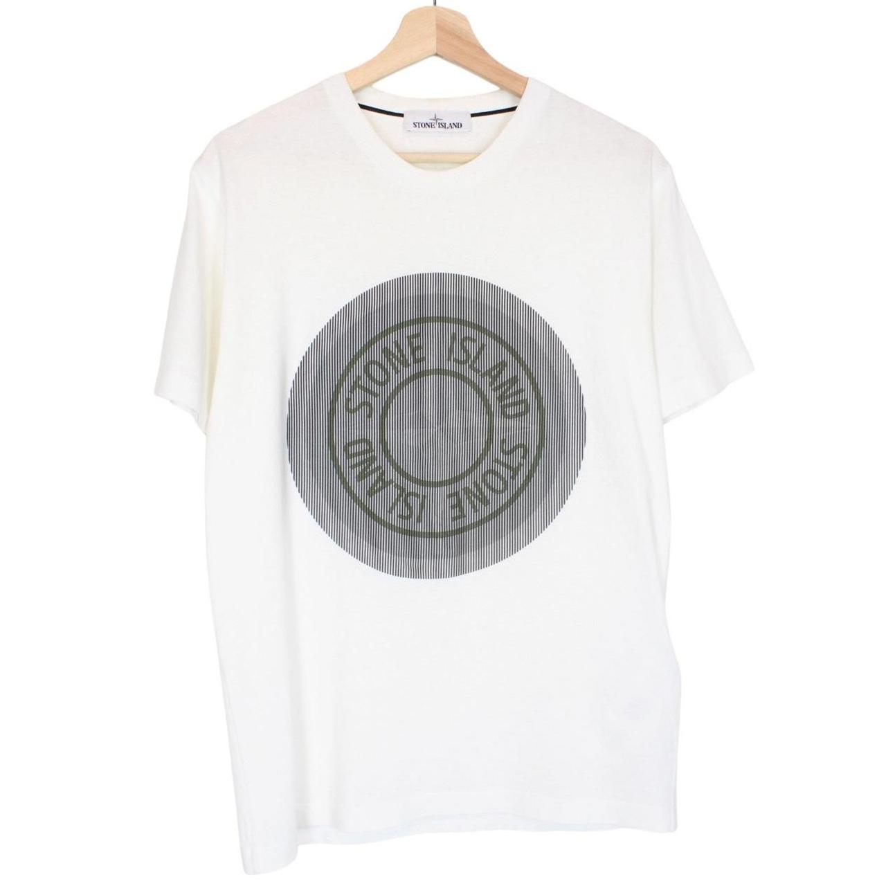 Stone Island AW 2021 White Short Sleeve Cotton Lenticular Logo Print T-Shirt
