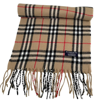 Vintage 90s Burberry Tan Brown Nova Check Lambswool Scarf