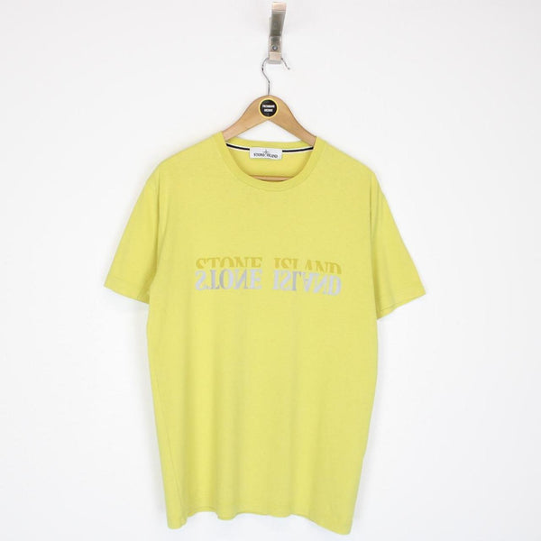 Stone Island SS 2019 Yellow Short Sleeve Reflective Logo Print Cotton T-Shirt