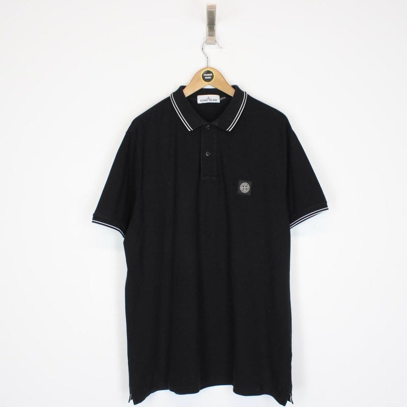 Stone Island AW 2017 Black and White Short Sleeve Compass Polo Shirt