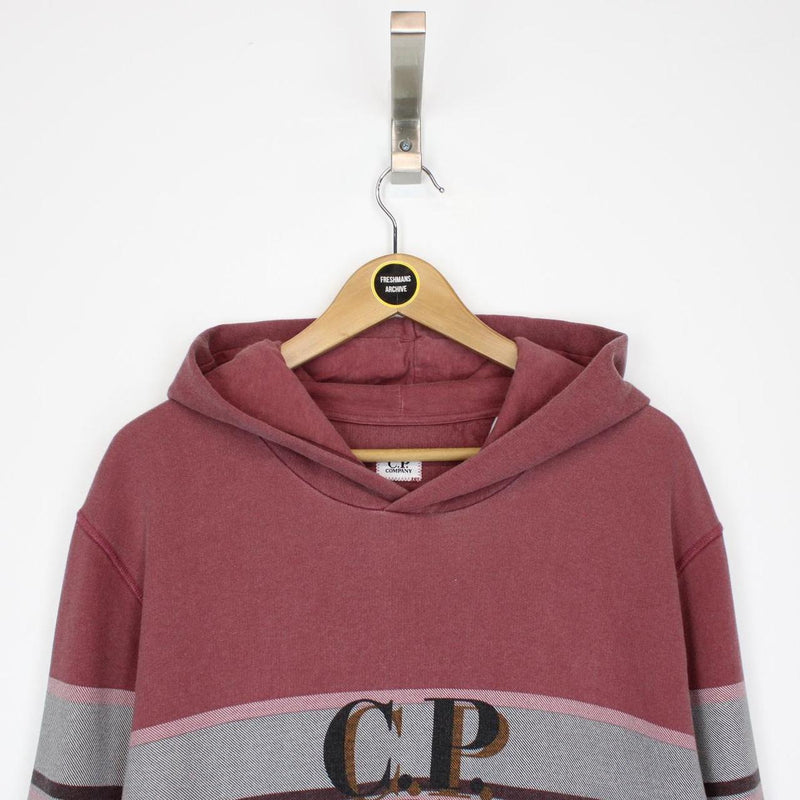 CP Company Burgundy Cotton Logo Stripe Hoodie Jumper