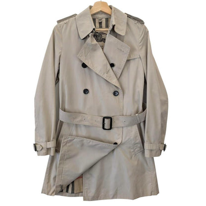 Burberry Beige Nova Check Double Breasted Belted Kensington Trench Coat