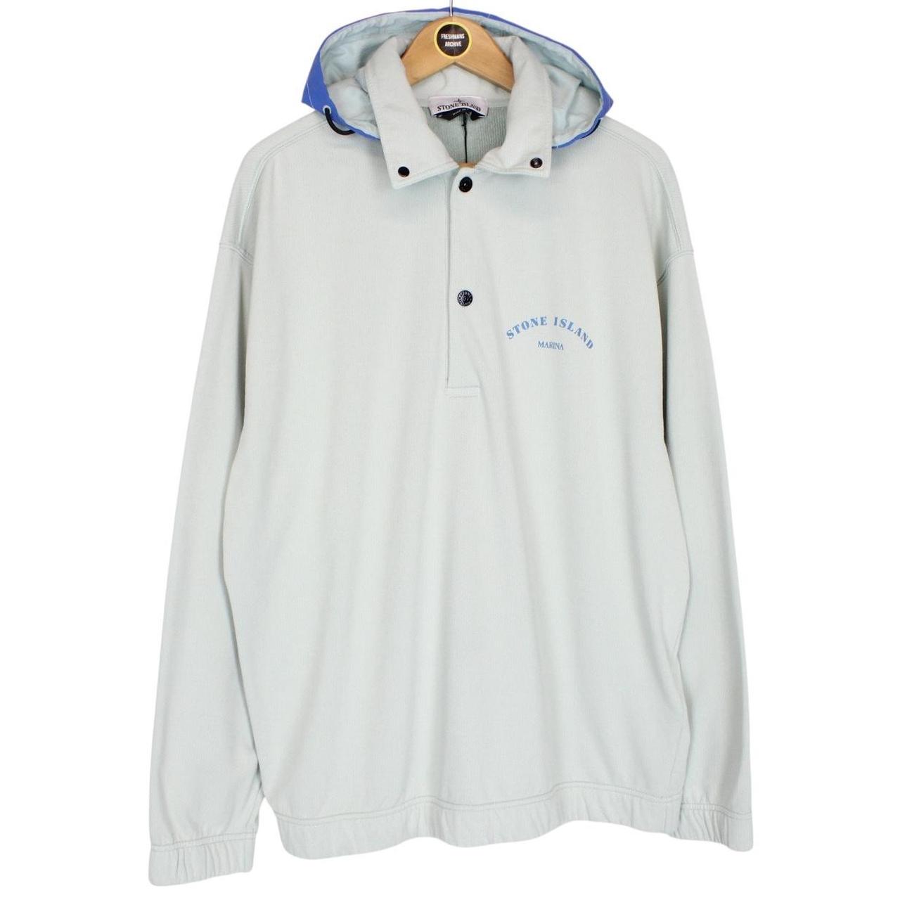 Stone Island Marina SS 2023 Light Blue Plated Dyed Cotton Nylon Hoodie Jumper