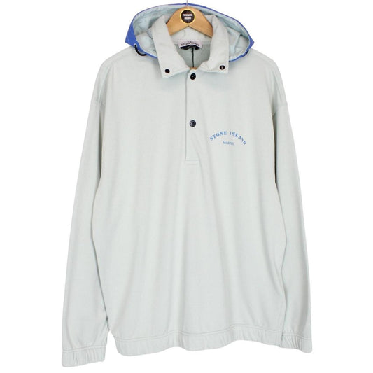 Stone Island Marina SS 2023 Light Blue Plated Dyed Cotton Nylon Hoodie Jumper