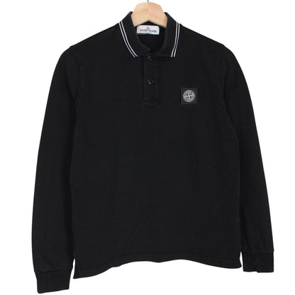 Stone Island Junior AW 2020 Black Long Sleeve Compass Cotton Polo Shirt