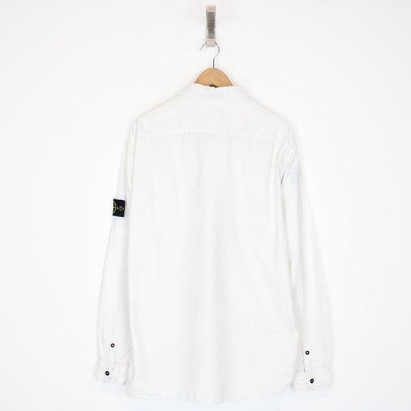 Stone Island White Button Up Cotton Overshirt Jacket