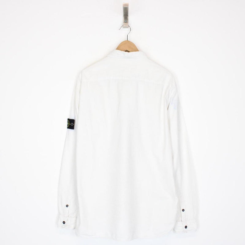 Stone Island White Button Up Cotton Overshirt Jacket
