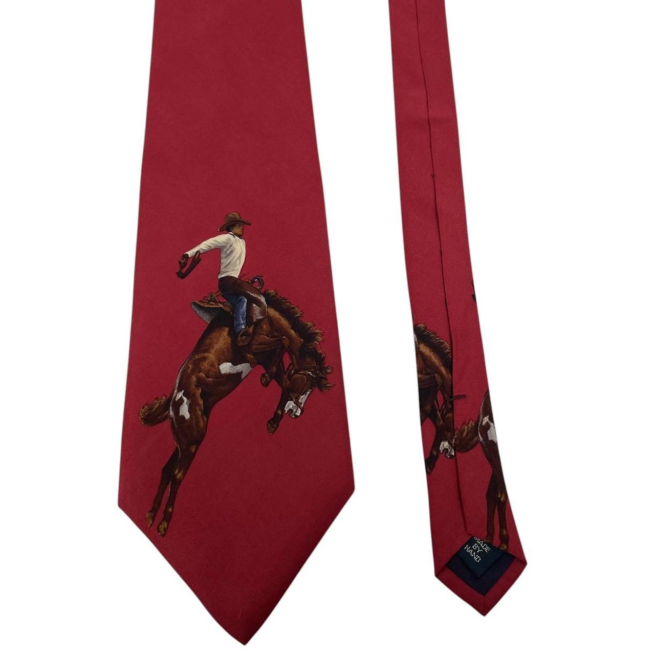 Vintage Polo Ralph Lauren Burgundy Equestrian Print Silk Tie
