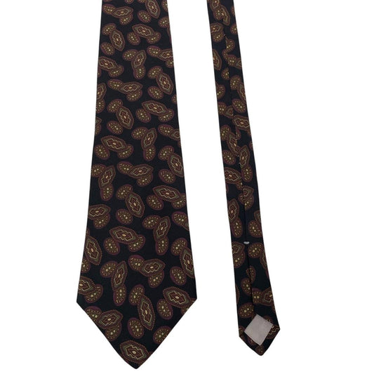 Vintage Aquascutum Black Paisley Print Silk Tie