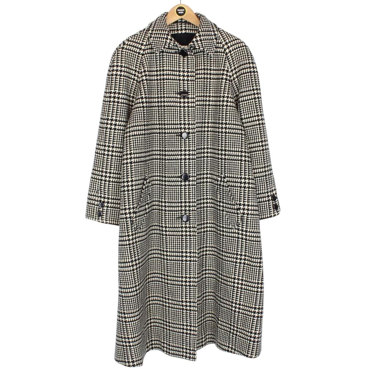 Vintage 90s Aquascutum White and Black Check Virgin Wool Coat