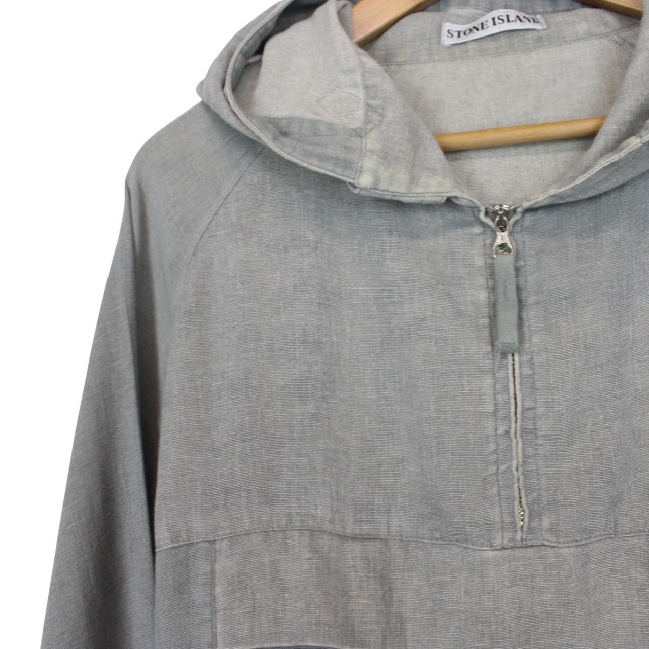 Vintage Stone Island SS 1999 Grey Green Edge Badge Hooded Cotton Smock