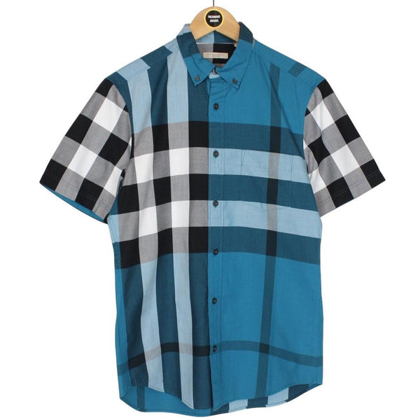 Burberry Brit Petrol Blue Nova Check Short Sleeve Cotton Shirt