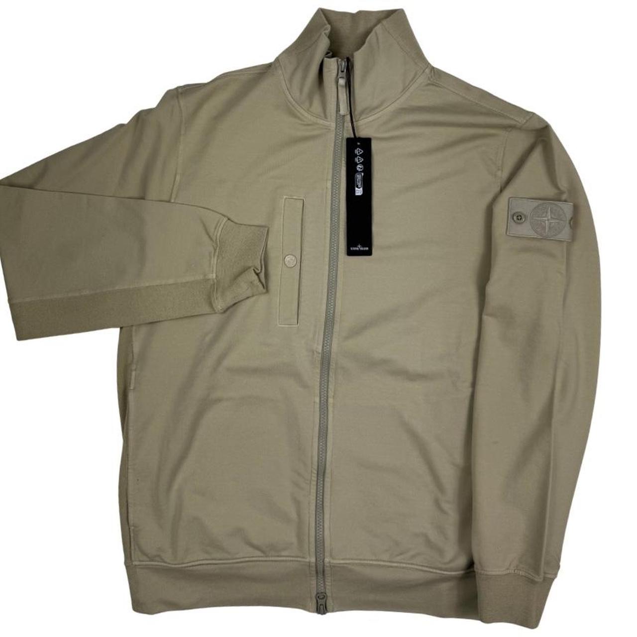 Stone Island beige full zip sweatshirt with ghost logo and cotton material.