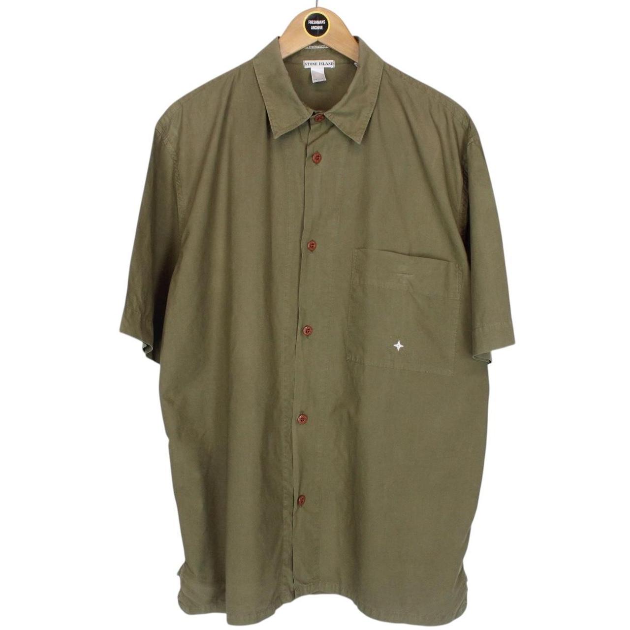 Vintage Stone Island SS 2001 Khaki Green Short Sleeve Cotton Shirt