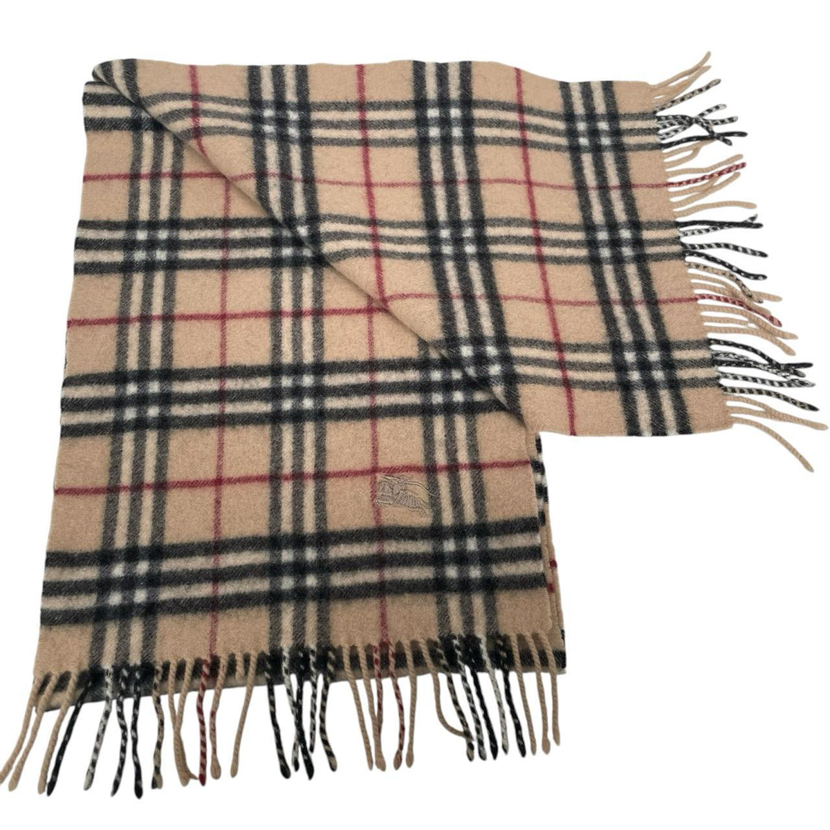 Burberry beige lambswool scarf featuring classic Nova Check pattern.