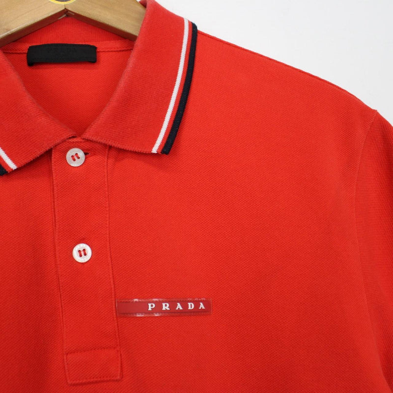 Prada Red Short Sleeve Cotton Pique Polo Shirt