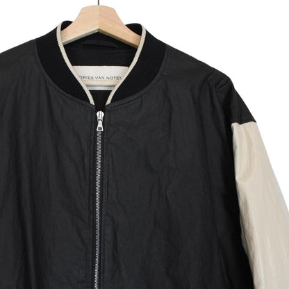 Dries Van Noten Black and Cream Volker Tipped Bomber Jacket