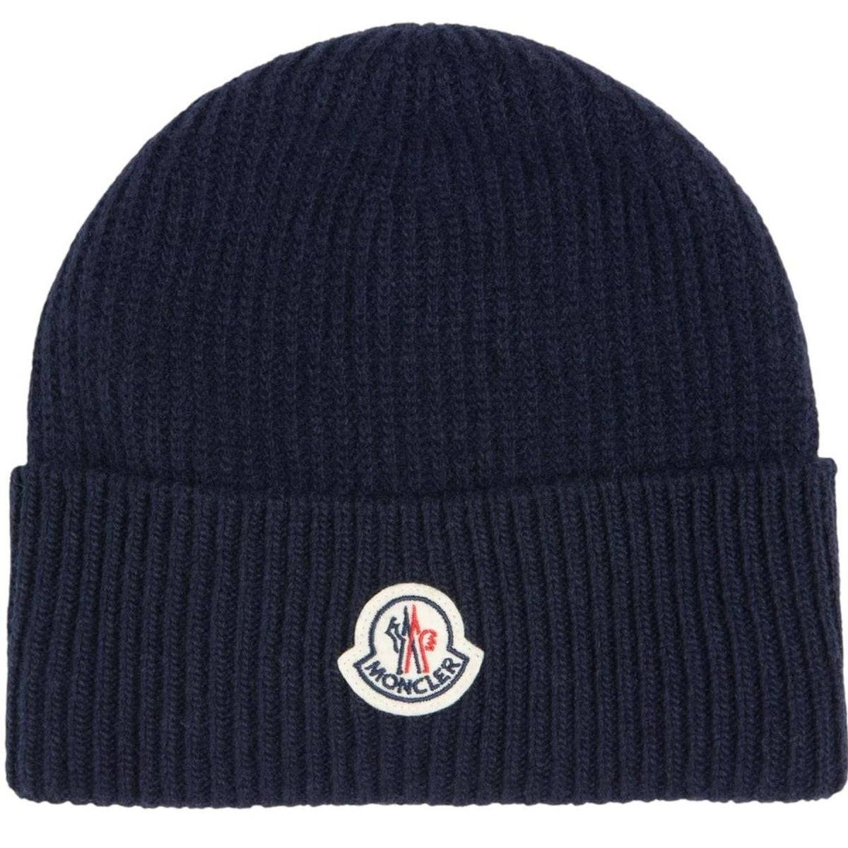 Moncler navy blue ribbed cotton beanie hat with logo tag and brand new condition.