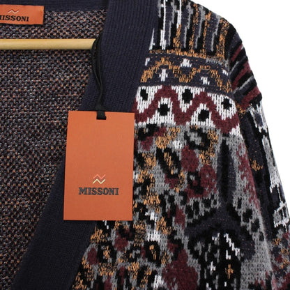 Missoni Multicoloured Button Up Jacquard Wool Blend Knit Cardigan Jumper