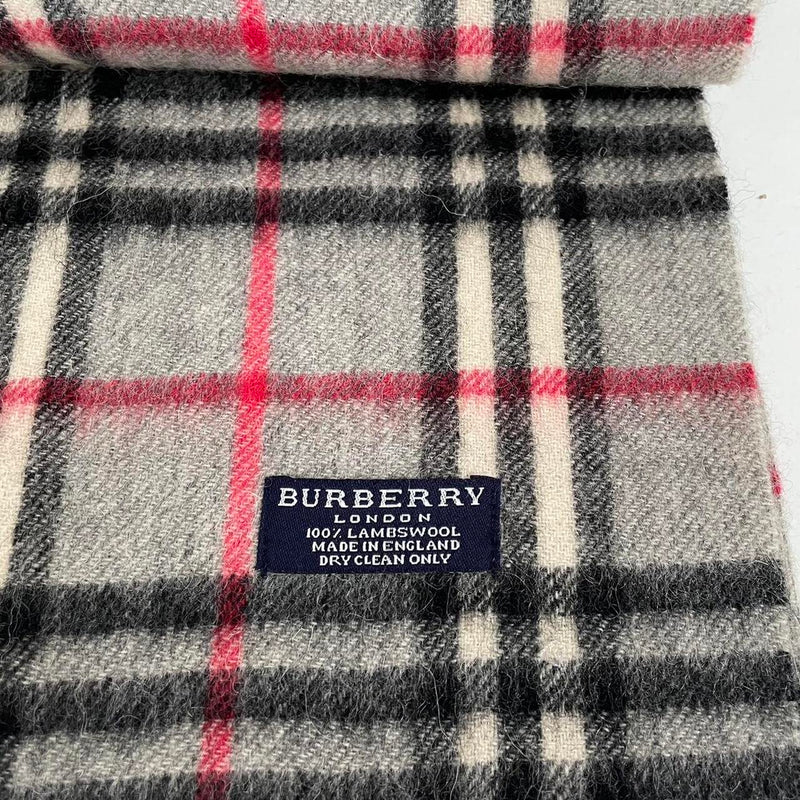 Vintage 90s Burberry Grey Nova Check Lambswool Scarf
