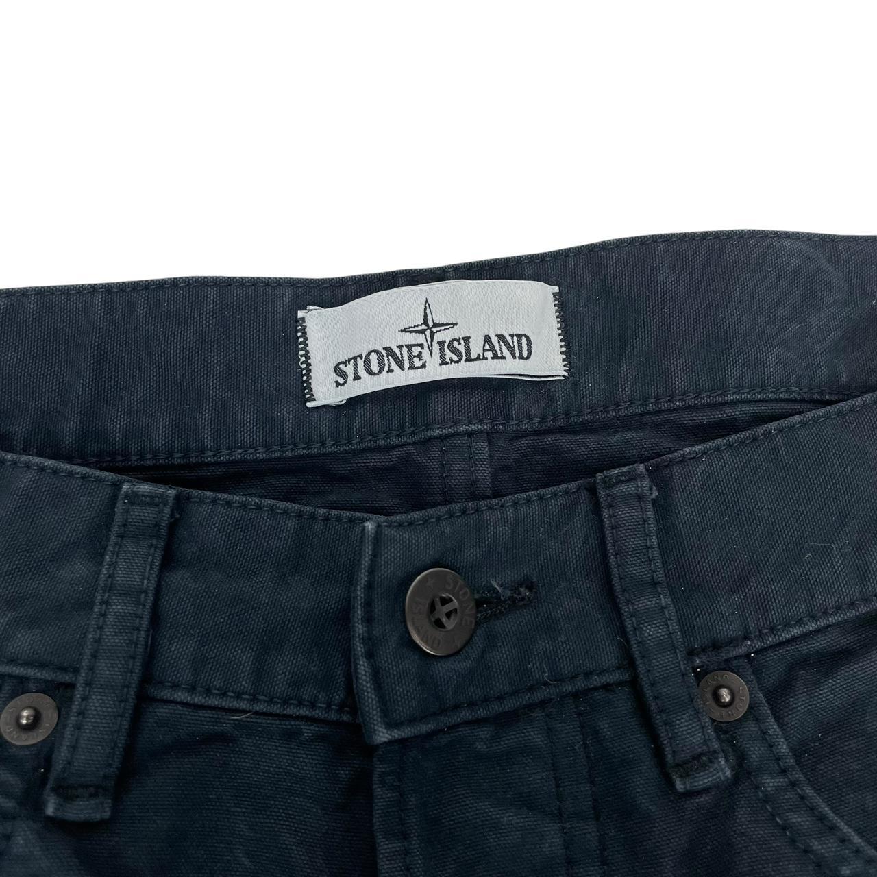Stone Island navy blue slim fit cotton trousers with logo patch and side pockets.