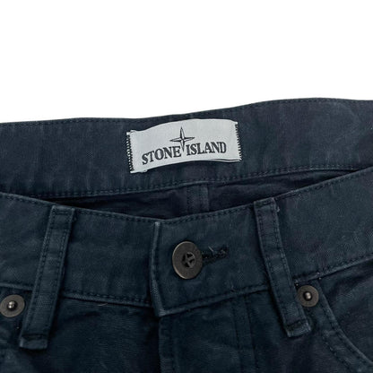 Stone Island navy blue slim fit cotton trousers with logo patch and side pockets.