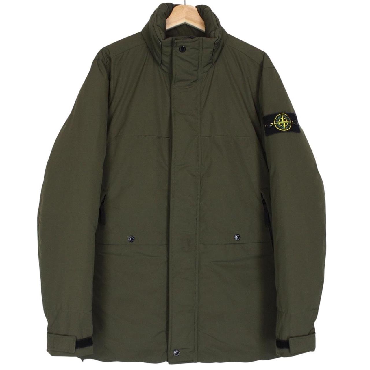 Stone Island green full zip jacket with micro twill fabric and logo badge.