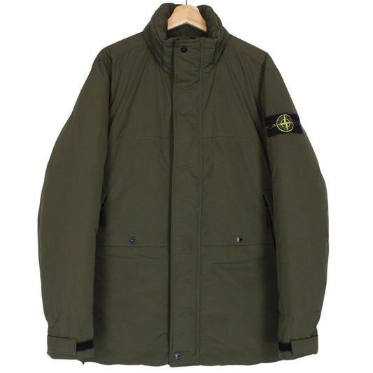 Stone Island green full zip jacket with micro twill fabric and logo badge.