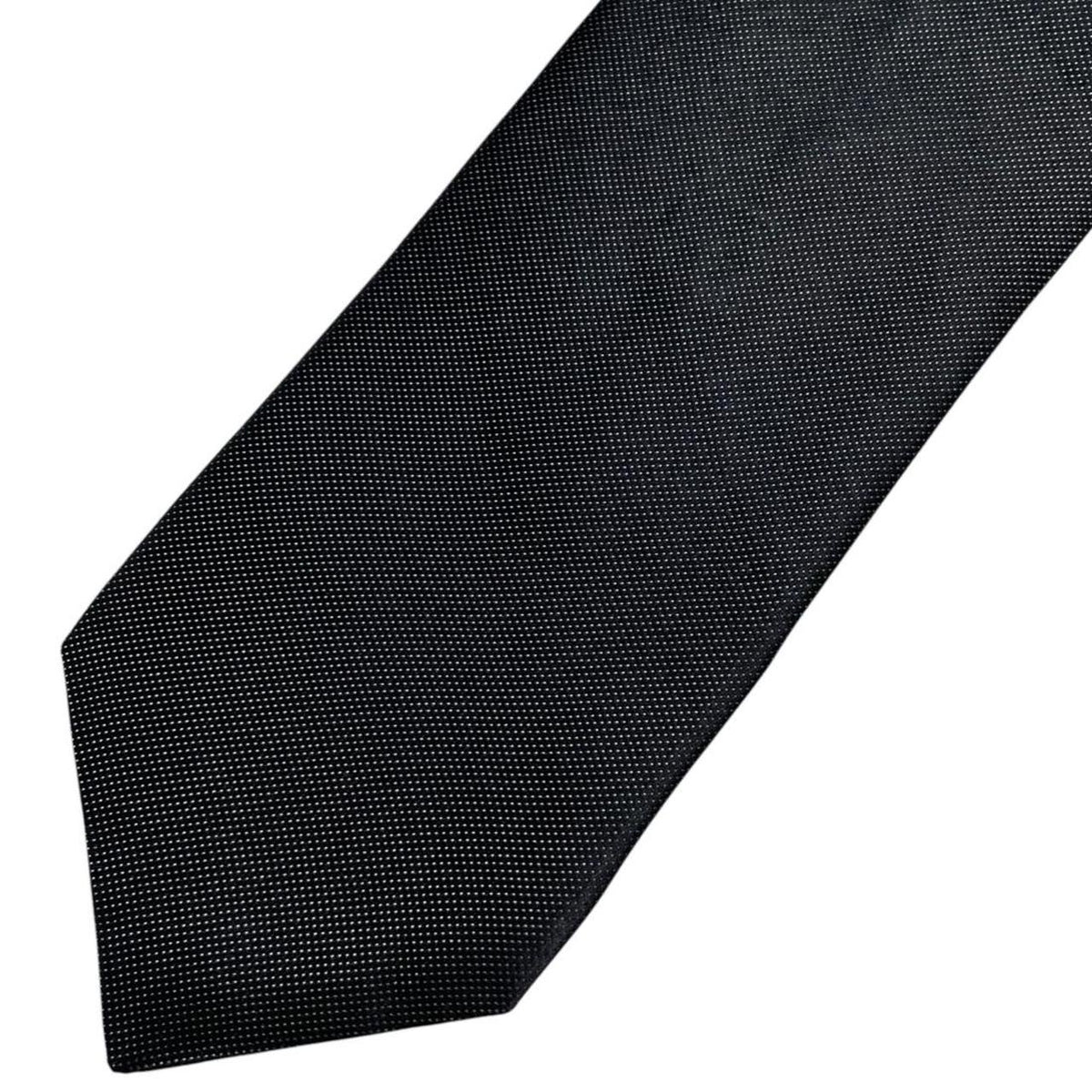 DKNY black silk tie with classic design and subtle sheen.