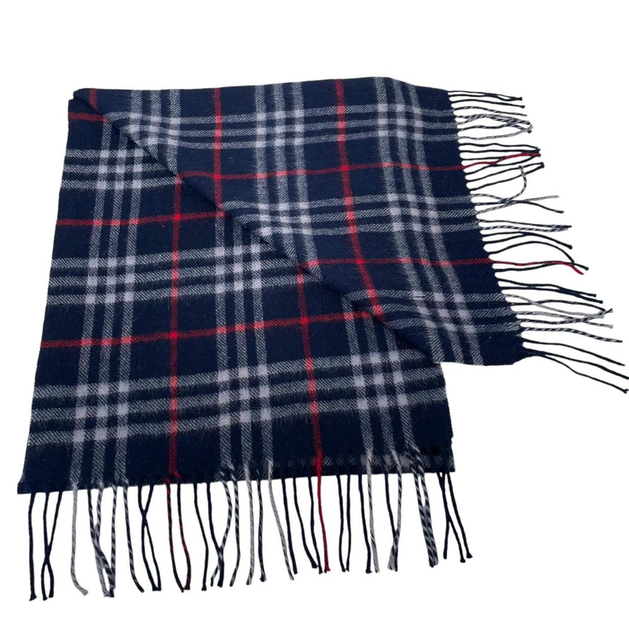 Vintage 90s Burberry Navy Blue Nova Check Lambswool Scarf