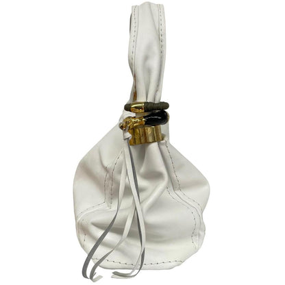 Jimmy Choo white leather hobo bag with subtle marks and logo detail.