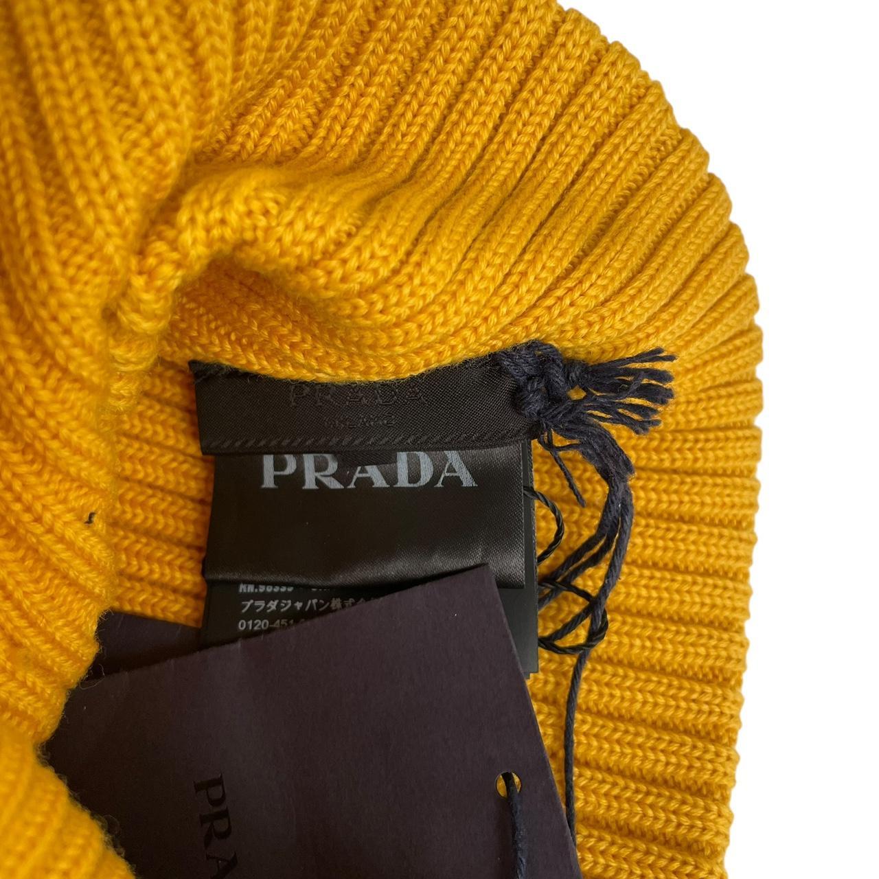 Prada Mustard Yellow Ribbed Virgin Wool Beanie Hat