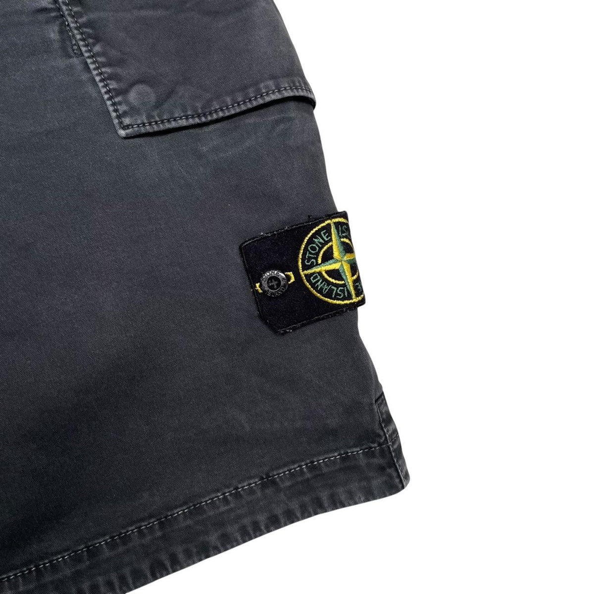 Stone Island black cargo shorts with logo patch and cotton fabric.