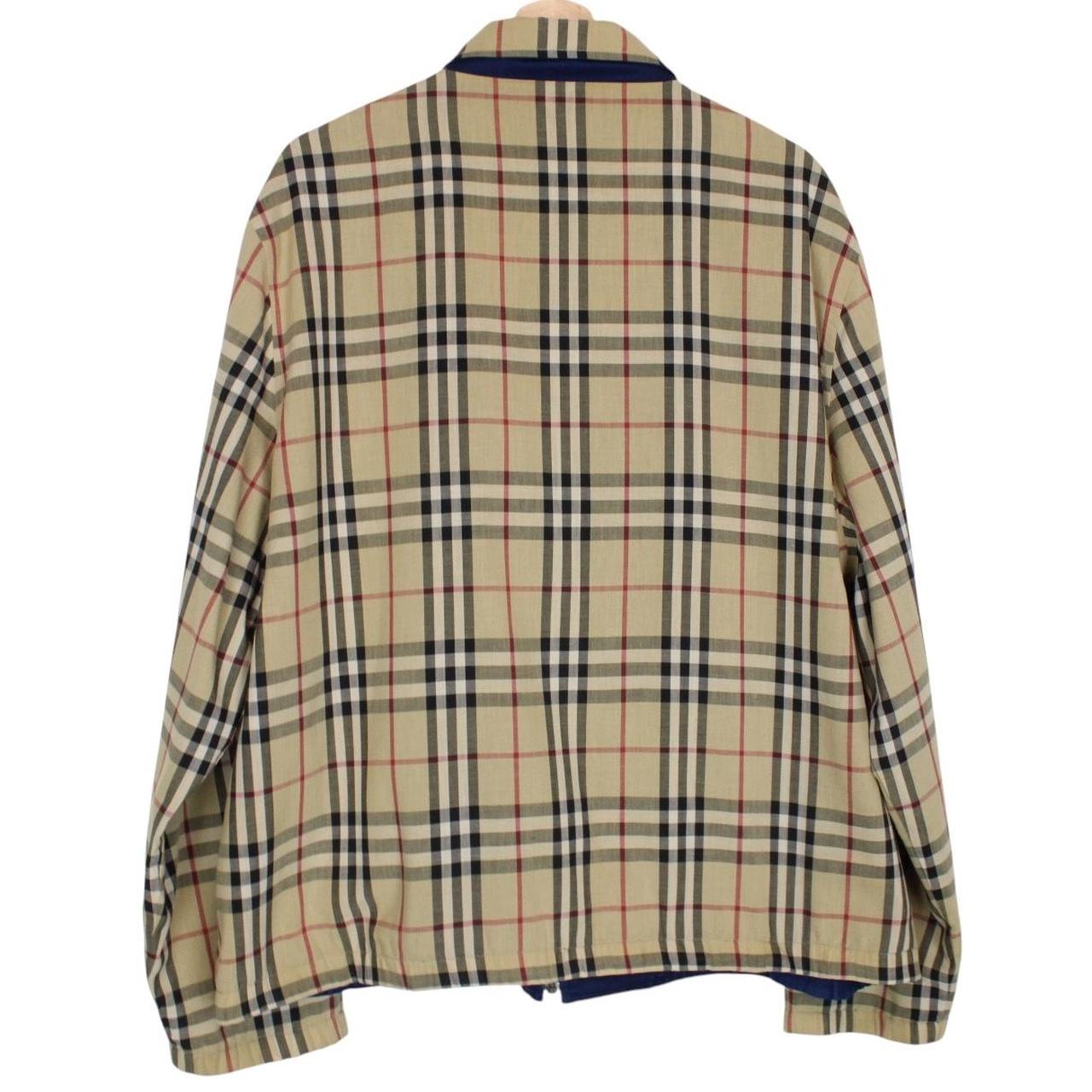 Vintage Burberry Tan Brown and Navy Blue Nova Check Reversible Harrington Jacket