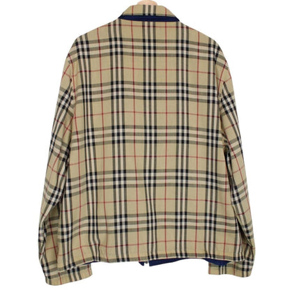 Vintage Burberry Tan Brown and Navy Blue Nova Check Reversible Harrington Jacket