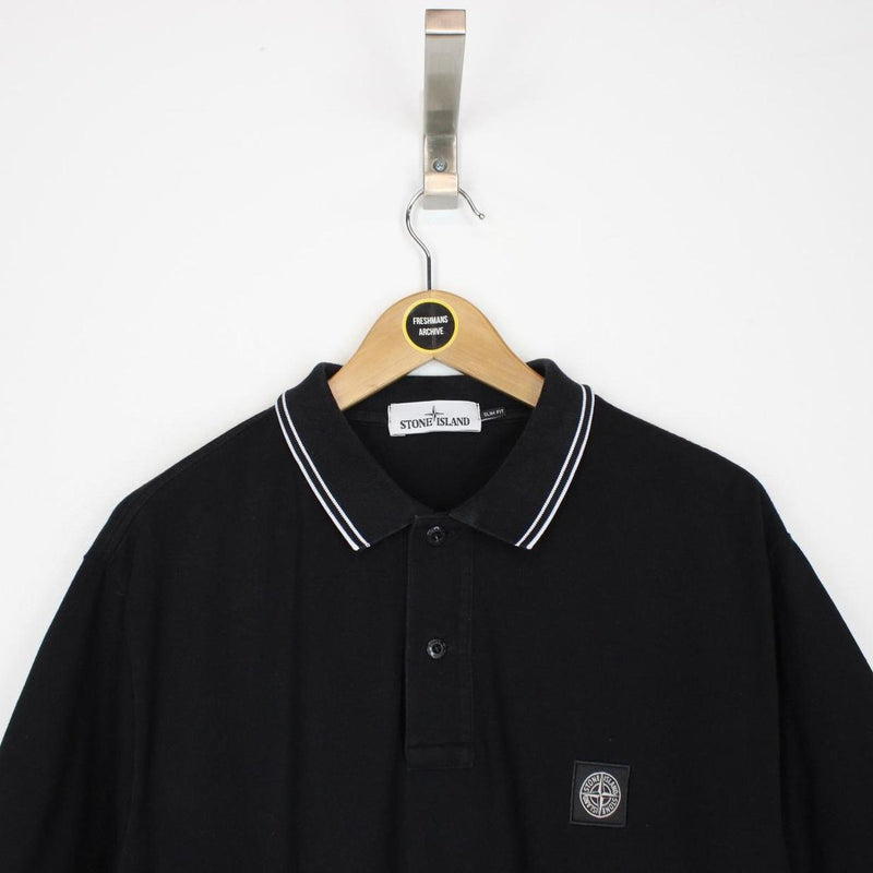 Stone Island AW 2017 Black and White Short Sleeve Compass Polo Shirt