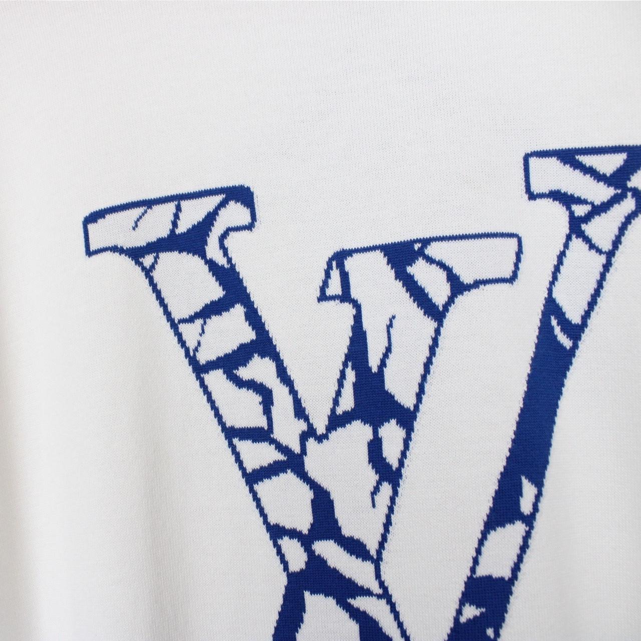 Louis Vuitton LV White and Blue Ice Cotton Knit Short Sleeve T-Shirt