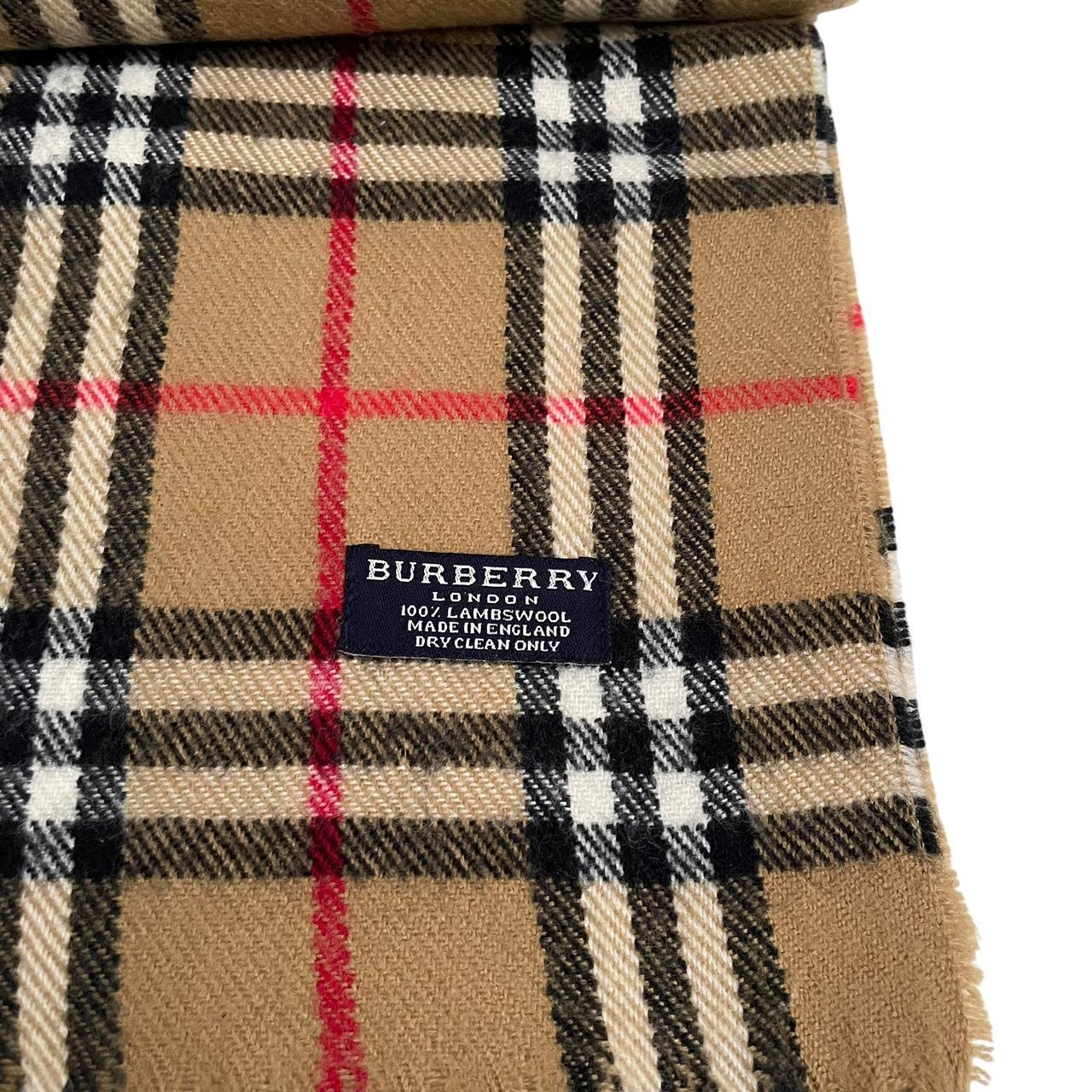 Vintage 90s Burberry Tan Brown Nova Check Lambswool Scarf