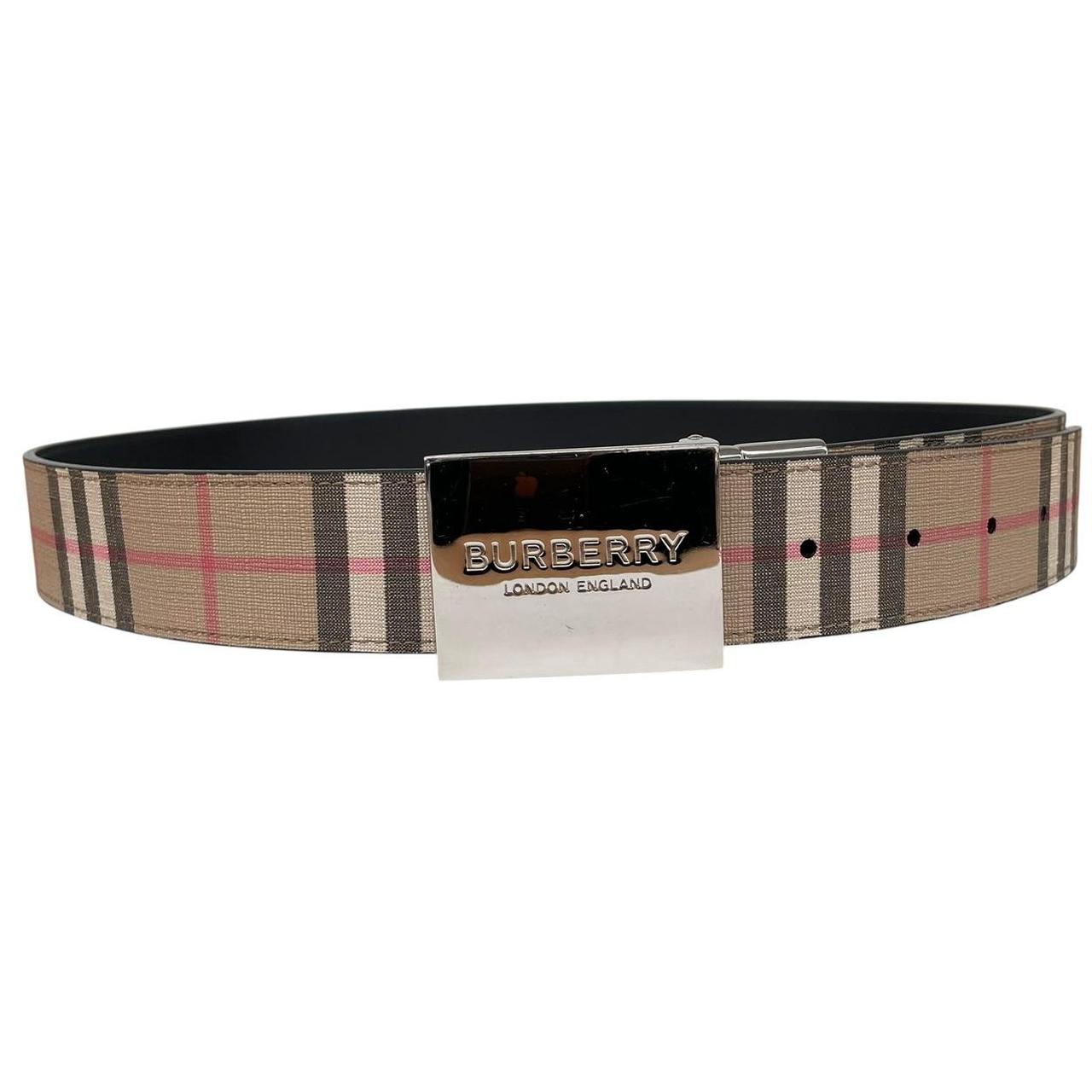 Burberry Reversible Plaque Beige and Black Buckle Nova Check Canvas Belt