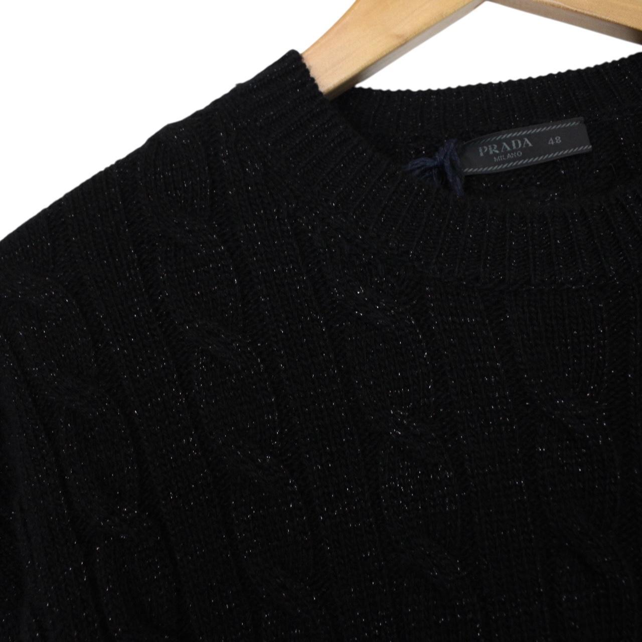 Prada Black Metallic Cashmere Wool Blend Cable Knit Jumper