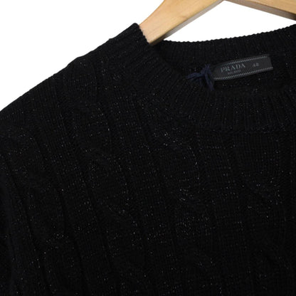 Prada Black Metallic Cashmere Wool Blend Cable Knit Jumper