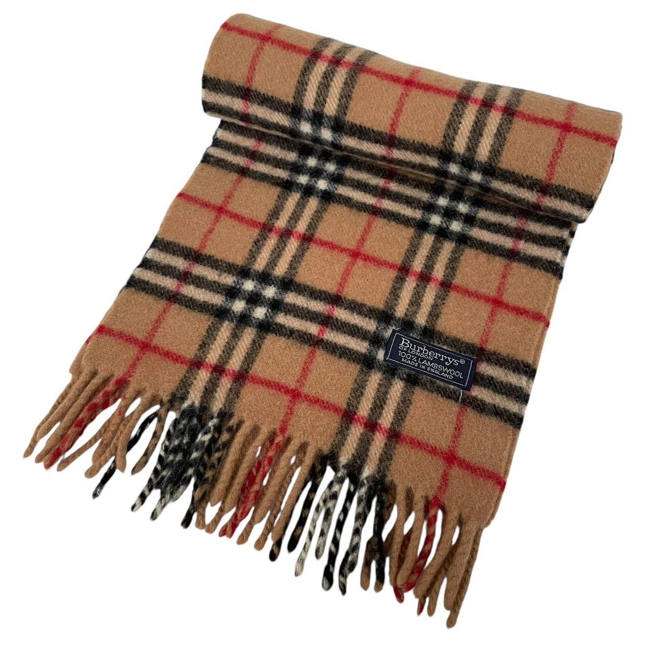 Vintage 90s Burberry Beige Nova Check Lambswool Scarf