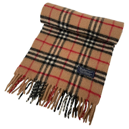 Vintage 90s Burberry Beige Nova Check Lambswool Scarf