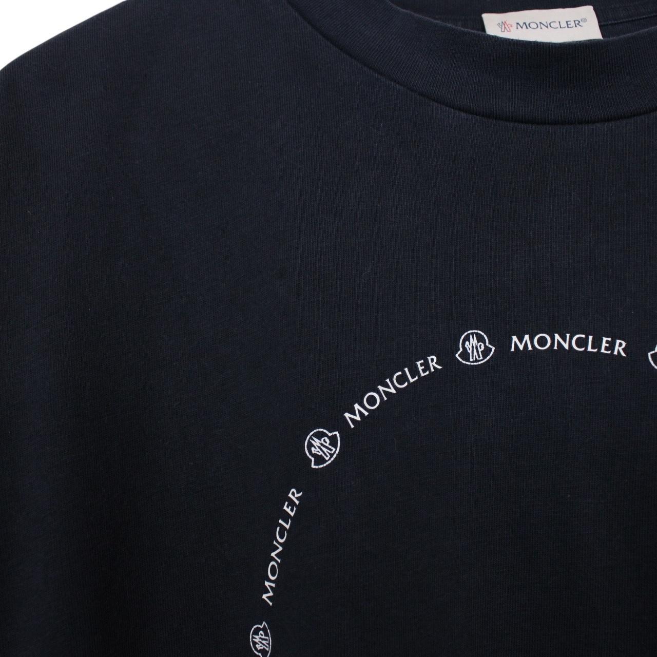 Moncler Navy Blue Logo Print Short Sleeve Cotton T-Shirt