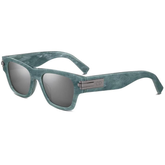 Dior sunglasses black and turquoise marble design with Wayfarer shape and logo.