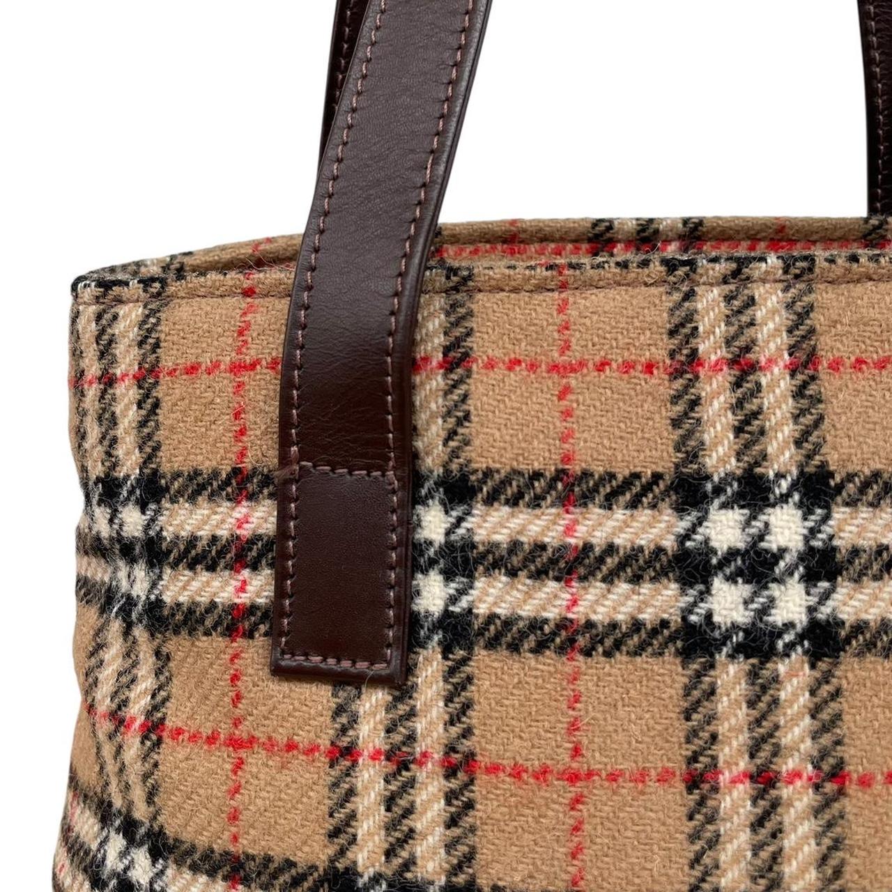 Vintage Burberry Tan and Brown Nova Check Wool Shoulder Bag