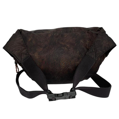 Burberry brown and black convertible bum bag with ape logo and durable material.