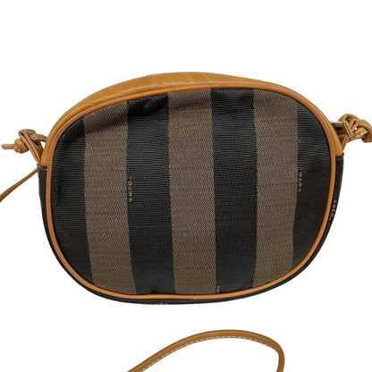 Vintage Fendi Brown and Black Pequin Striped Canvas Crossbody Bag