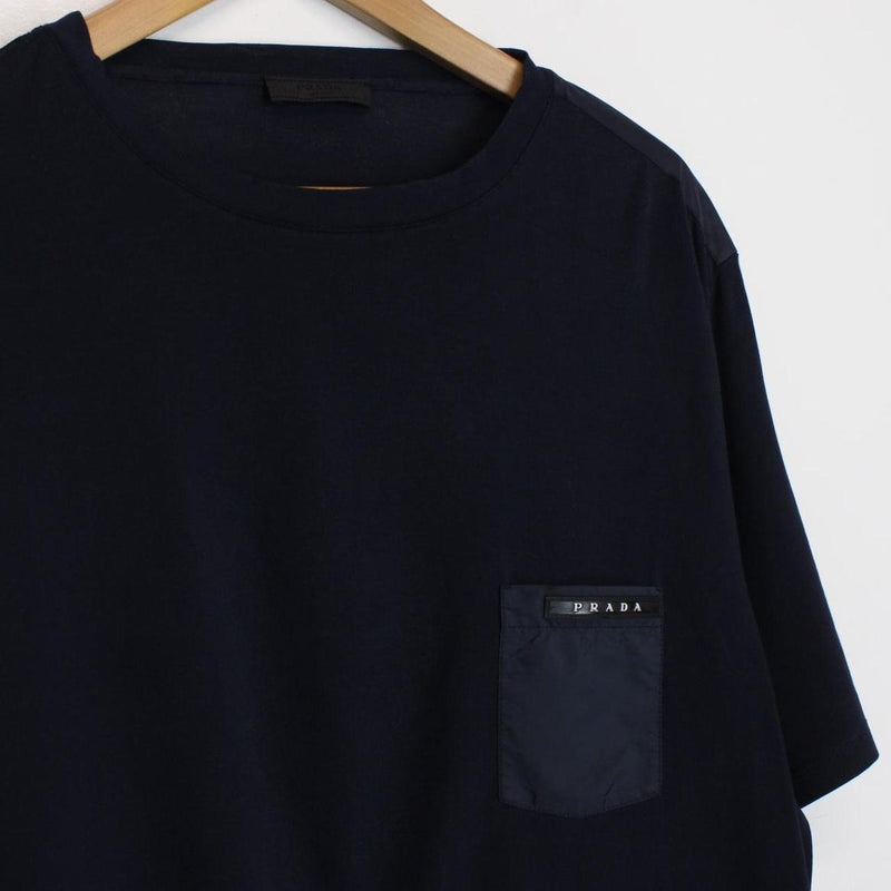 Prada 2019 Navy Blue Short Sleeve Nylon Pocket T-Shirt