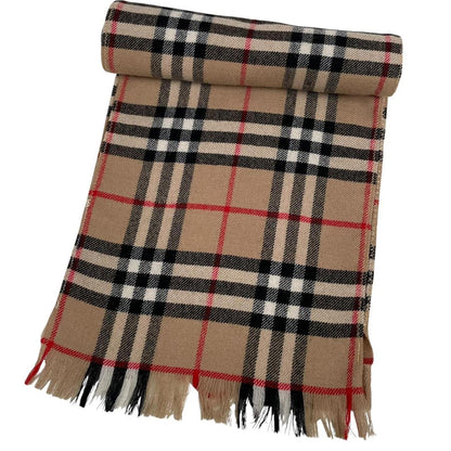Vintage 90s Burberry Tan Brown Nova Check Thin Wool Scarf